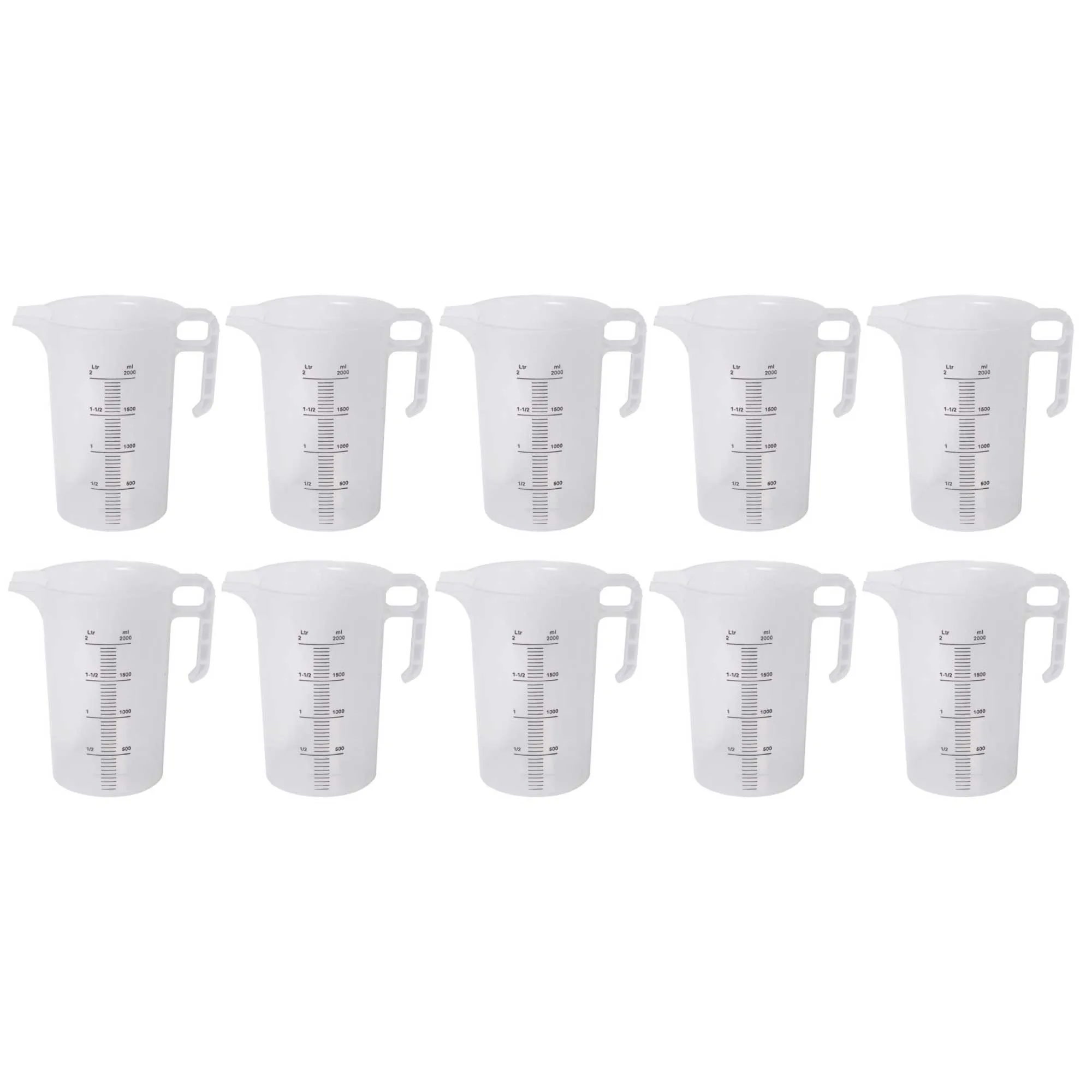 10x 2L Measuring Jug Heavy Duty Clear Plastic Propylene Food Grade BPA 5 Pro-Jug