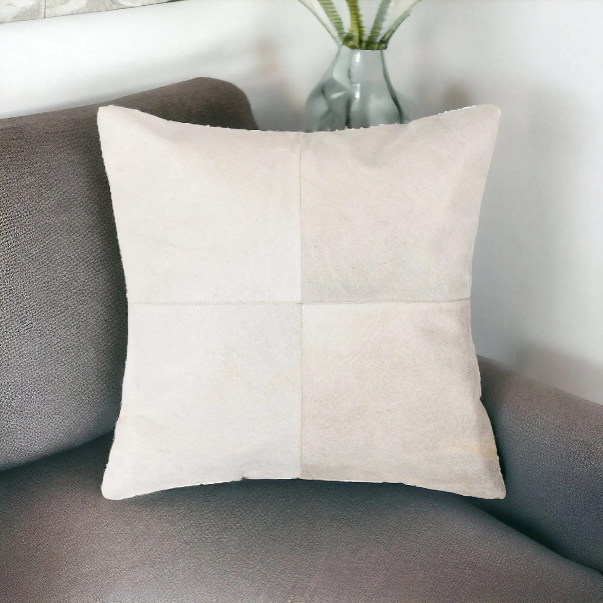 18" White Cowhide Throw Pillow