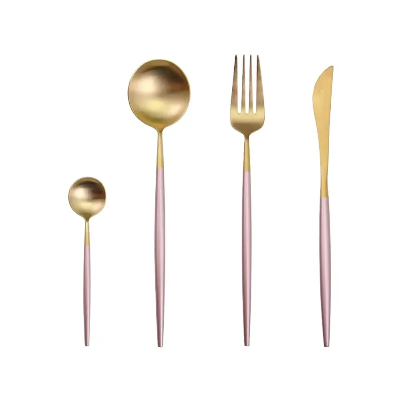 4 Pieces Dual Color Stainless Steel Utensils  Set-Gold Pink