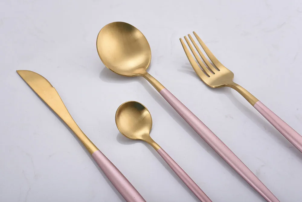 4 Pieces Dual Color Stainless Steel Utensils  Set-Gold Pink