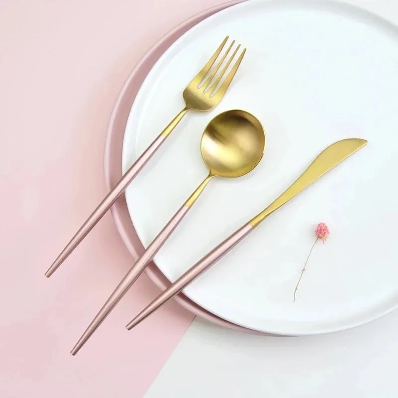 4 Pieces Dual Color Stainless Steel Utensils  Set-Gold Pink