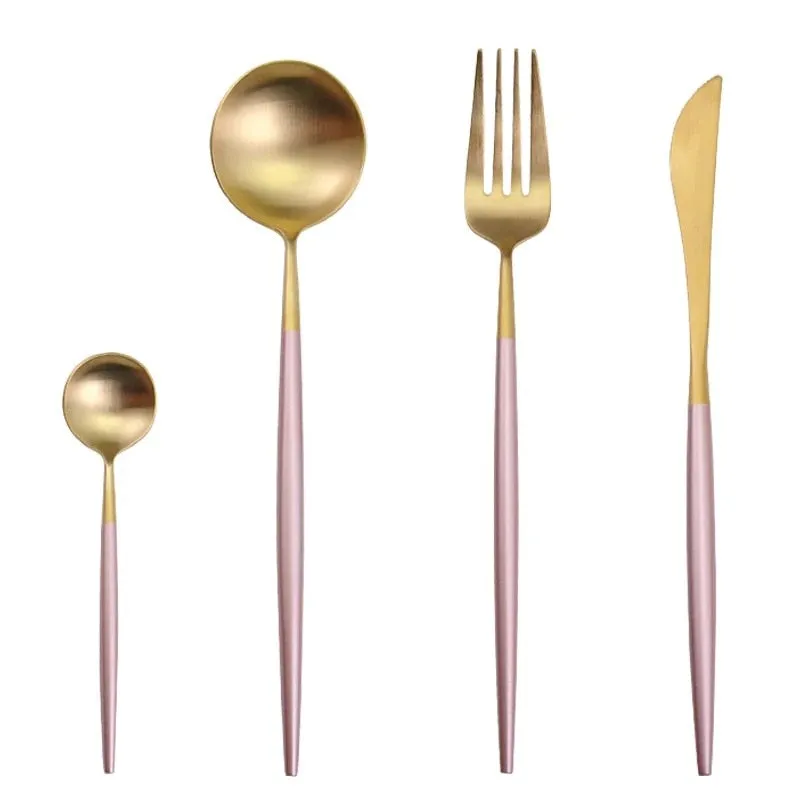 4 Pieces Dual Color Stainless Steel Utensils  Set-Gold Pink