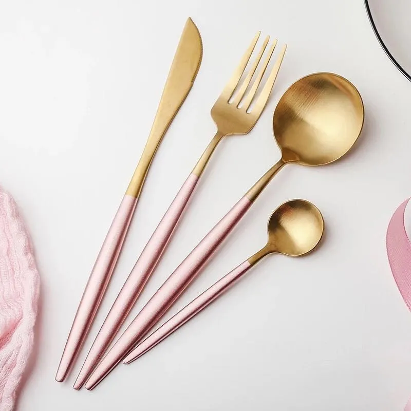 4 Pieces Dual Color Stainless Steel Utensils  Set-Gold Pink