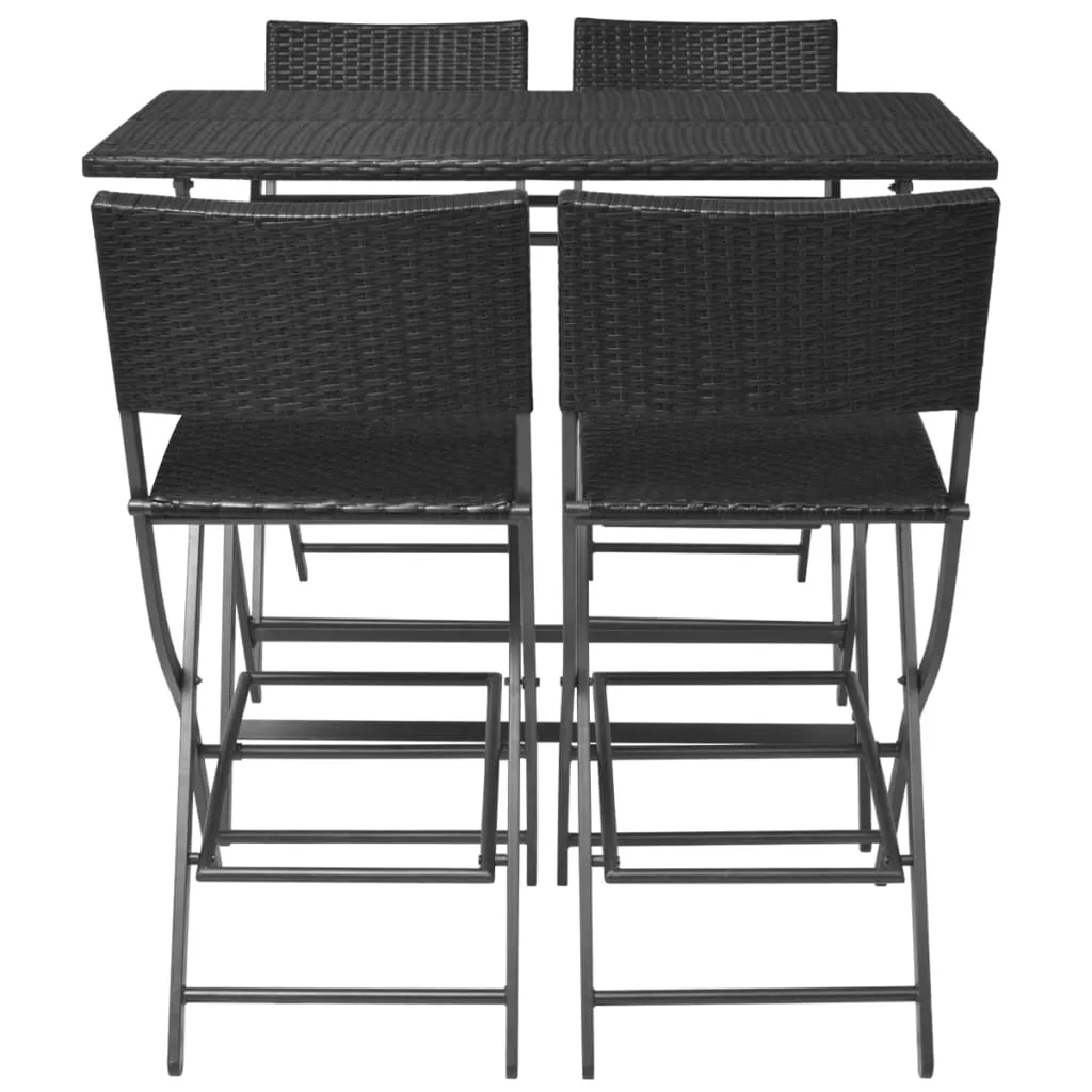 5 Piece Folding Outdoor Dining Set Steel Poly Rattan Black