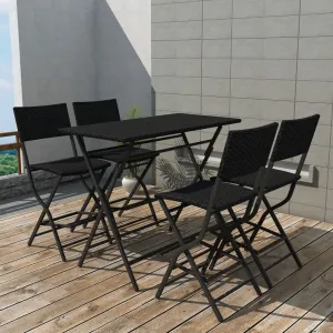 5 Piece Folding Outdoor Dining Set Steel Poly Rattan Black