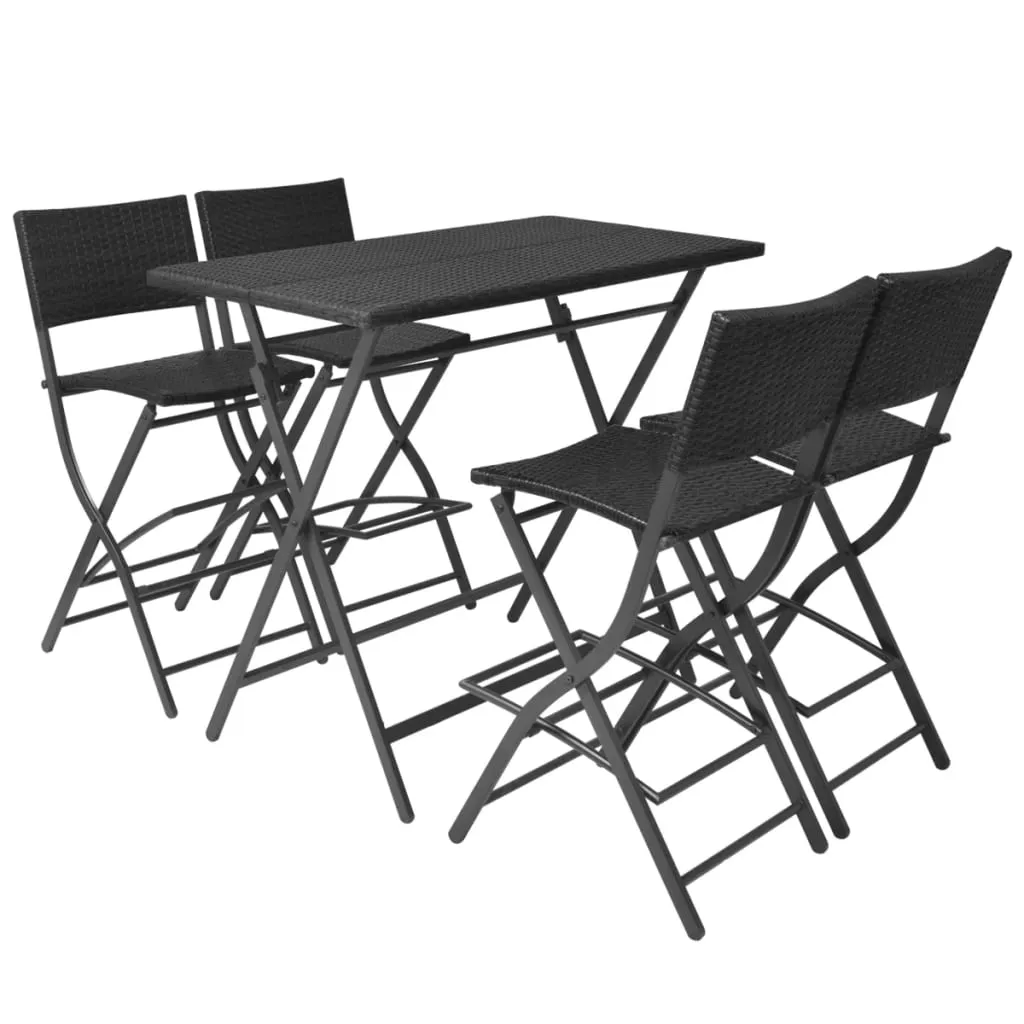 5 Piece Folding Outdoor Dining Set Steel Poly Rattan Black