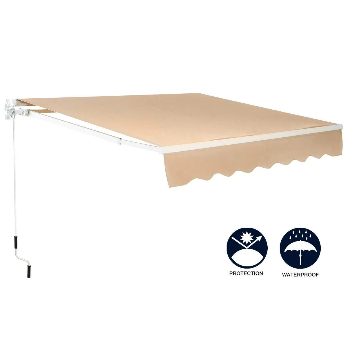 8.2'x6.5' Patio Awning Retractable Sunshade with Manual Crank Handle, Beige