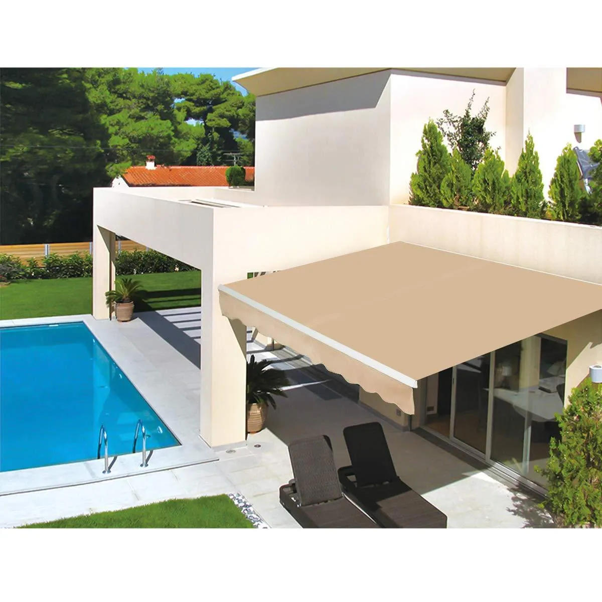 8.2'x6.5' Patio Awning Retractable Sunshade with Manual Crank Handle, Beige