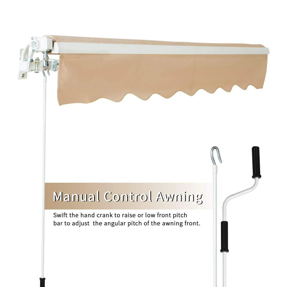 8.2'x6.5' Patio Awning Retractable Sunshade with Manual Crank Handle, Beige