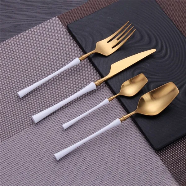 A Gold Dinnerware Of Stainless Steel Cutlery Set With Forks Knives Spoons For A Christmas Gift