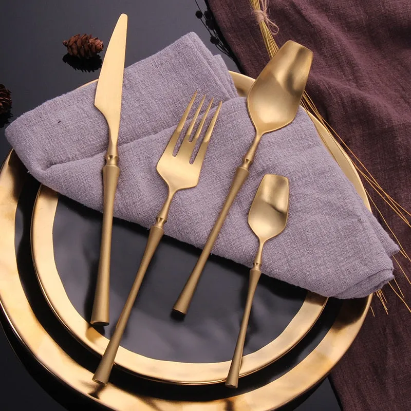 A Gold Dinnerware Of Stainless Steel Cutlery Set With Forks Knives Spoons For A Christmas Gift