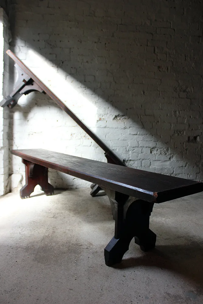 A Good Near Pair of c.1860s Gothic Revival Oak Benches in the Manner of A.W.N. Pugin