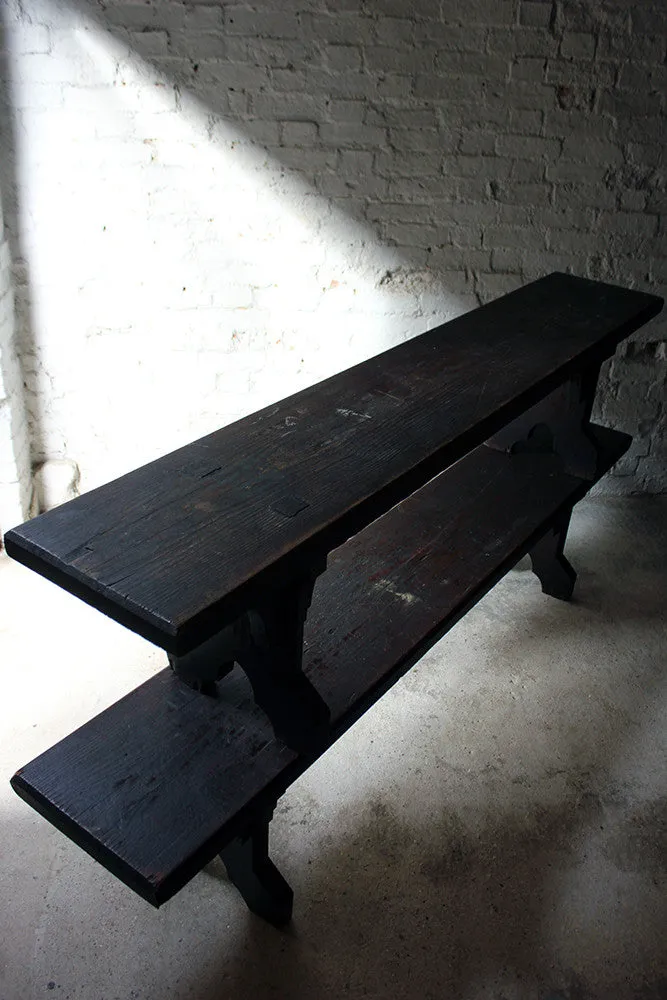 A Good Near Pair of c.1860s Gothic Revival Oak Benches in the Manner of A.W.N. Pugin