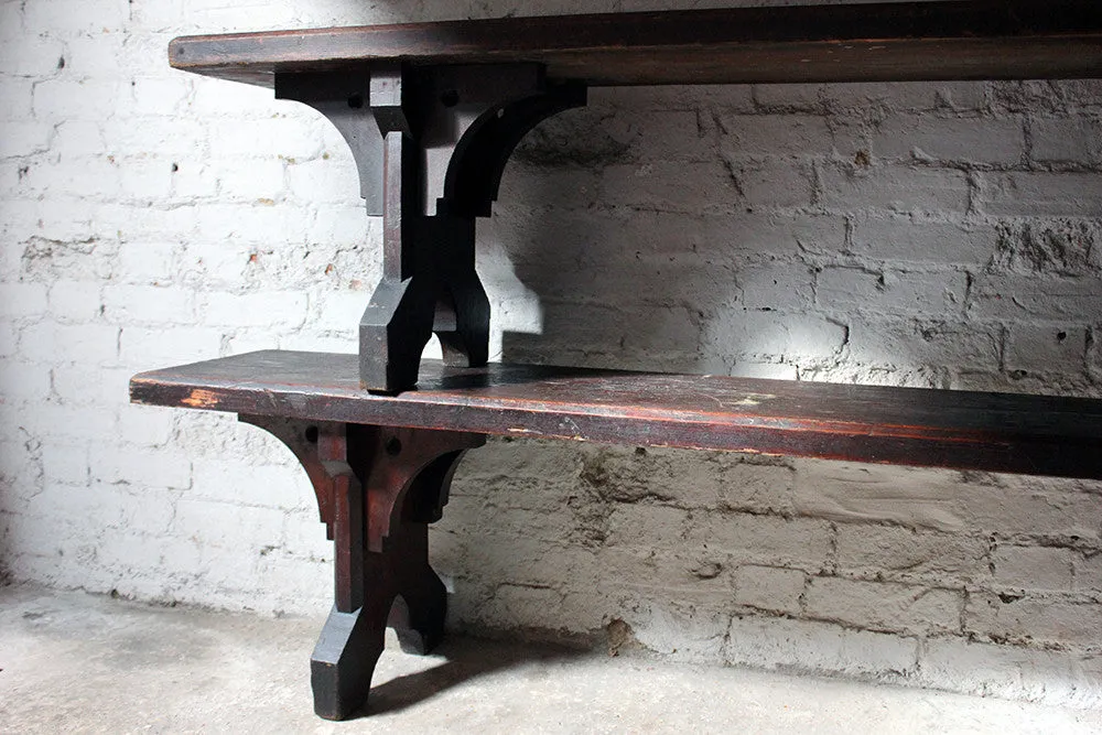 A Good Near Pair of c.1860s Gothic Revival Oak Benches in the Manner of A.W.N. Pugin