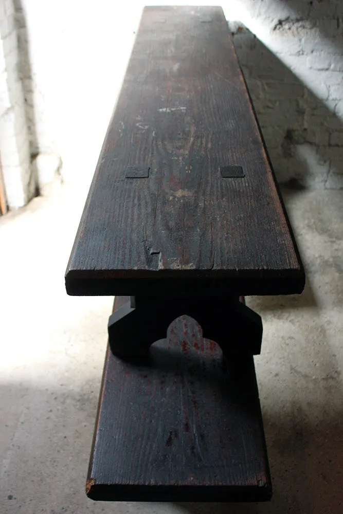 A Good Near Pair of c.1860s Gothic Revival Oak Benches in the Manner of A.W.N. Pugin