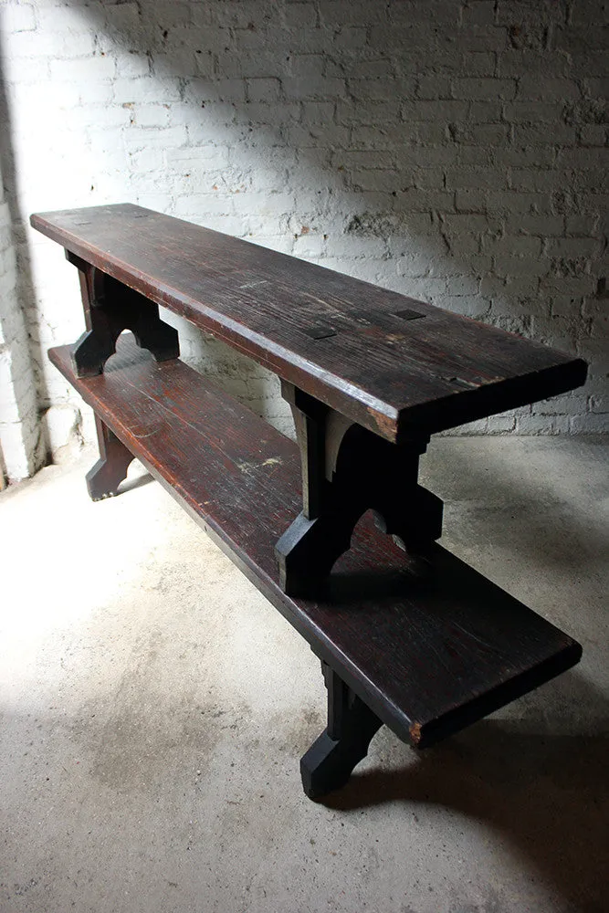 A Good Near Pair of c.1860s Gothic Revival Oak Benches in the Manner of A.W.N. Pugin