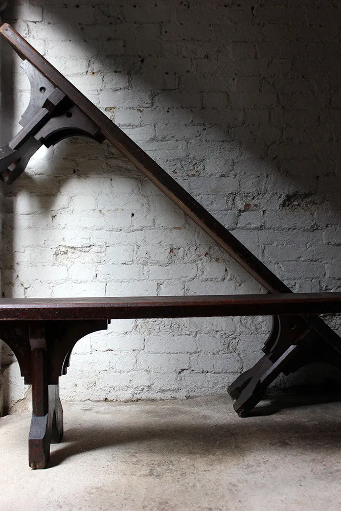 A Good Near Pair of c.1860s Gothic Revival Oak Benches in the Manner of A.W.N. Pugin