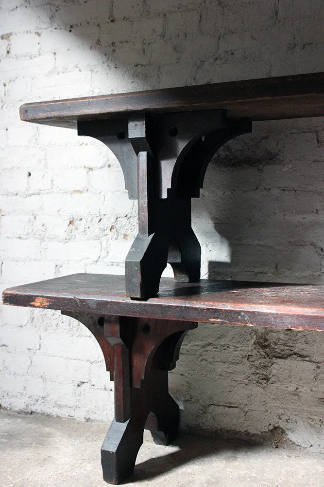 A Good Near Pair of c.1860s Gothic Revival Oak Benches in the Manner of A.W.N. Pugin