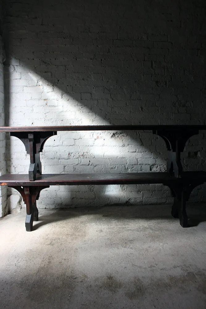 A Good Near Pair of c.1860s Gothic Revival Oak Benches in the Manner of A.W.N. Pugin