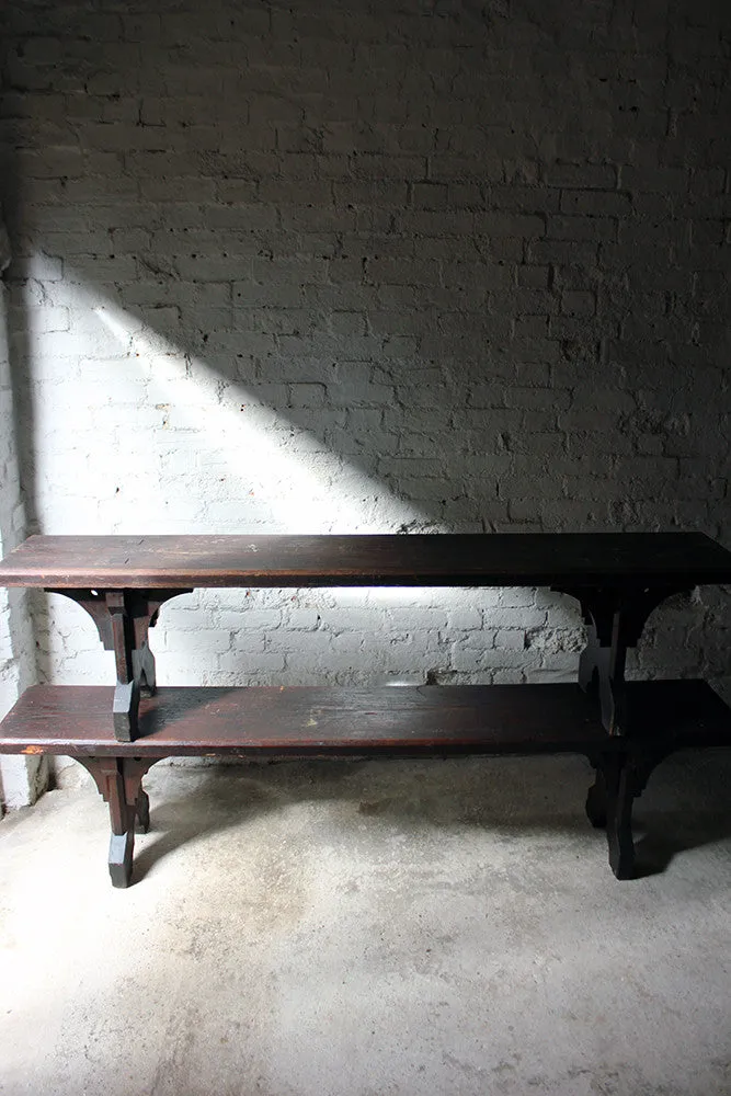 A Good Near Pair of c.1860s Gothic Revival Oak Benches in the Manner of A.W.N. Pugin