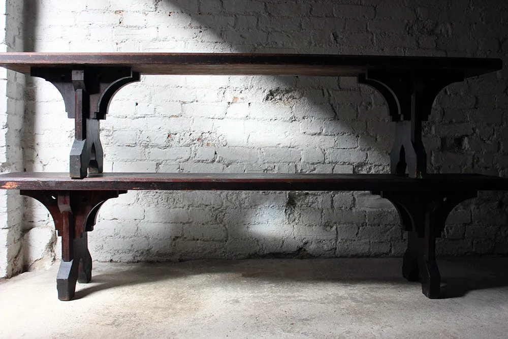 A Good Near Pair of c.1860s Gothic Revival Oak Benches in the Manner of A.W.N. Pugin