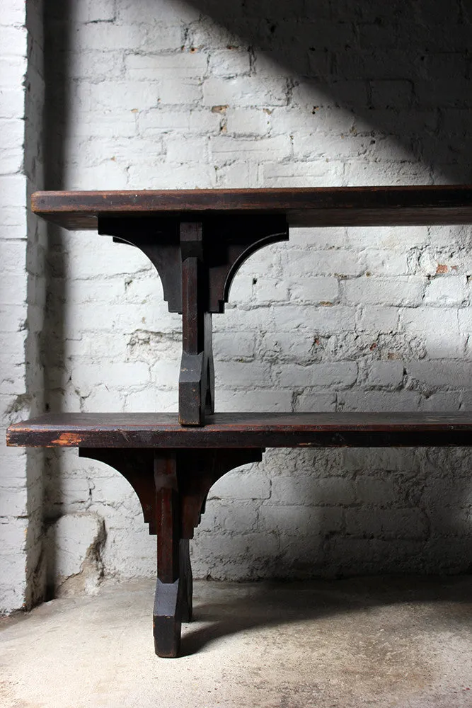 A Good Near Pair of c.1860s Gothic Revival Oak Benches in the Manner of A.W.N. Pugin