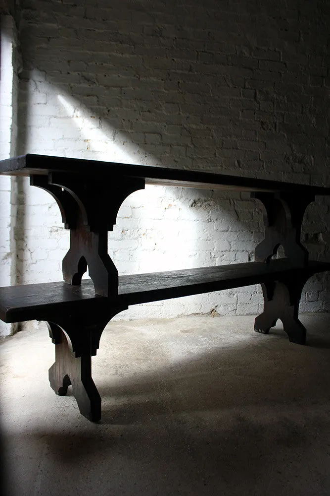 A Good Near Pair of c.1860s Gothic Revival Oak Benches in the Manner of A.W.N. Pugin