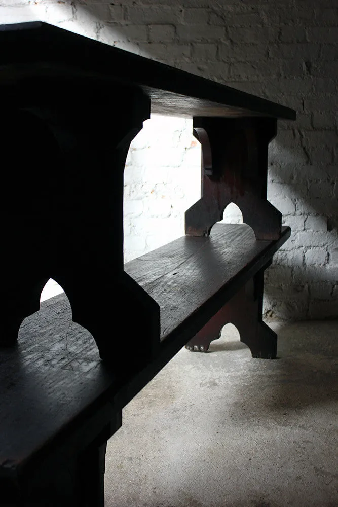 A Good Near Pair of c.1860s Gothic Revival Oak Benches in the Manner of A.W.N. Pugin