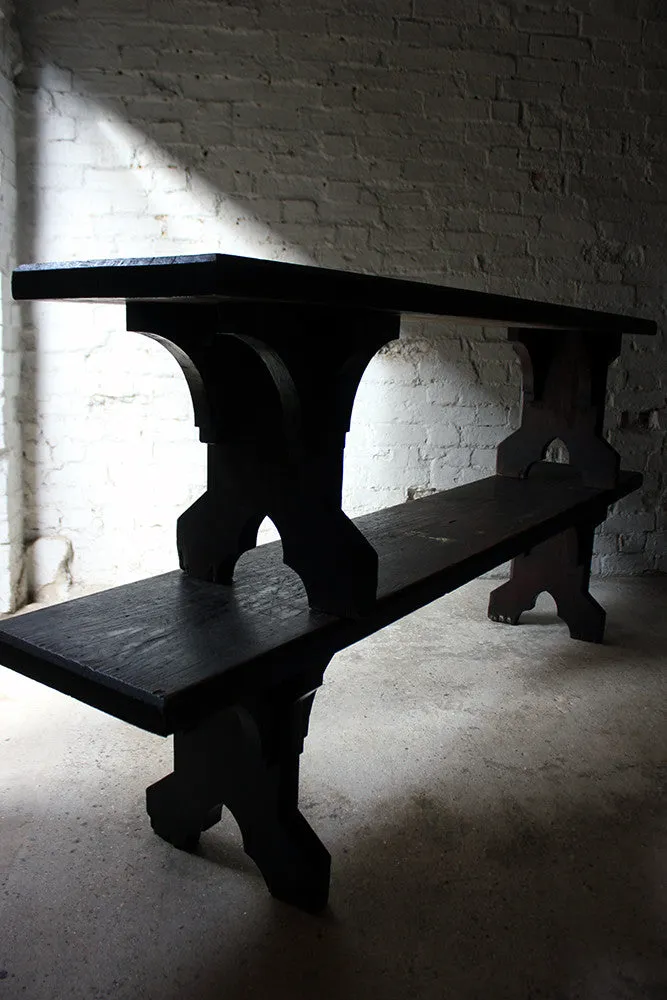 A Good Near Pair of c.1860s Gothic Revival Oak Benches in the Manner of A.W.N. Pugin