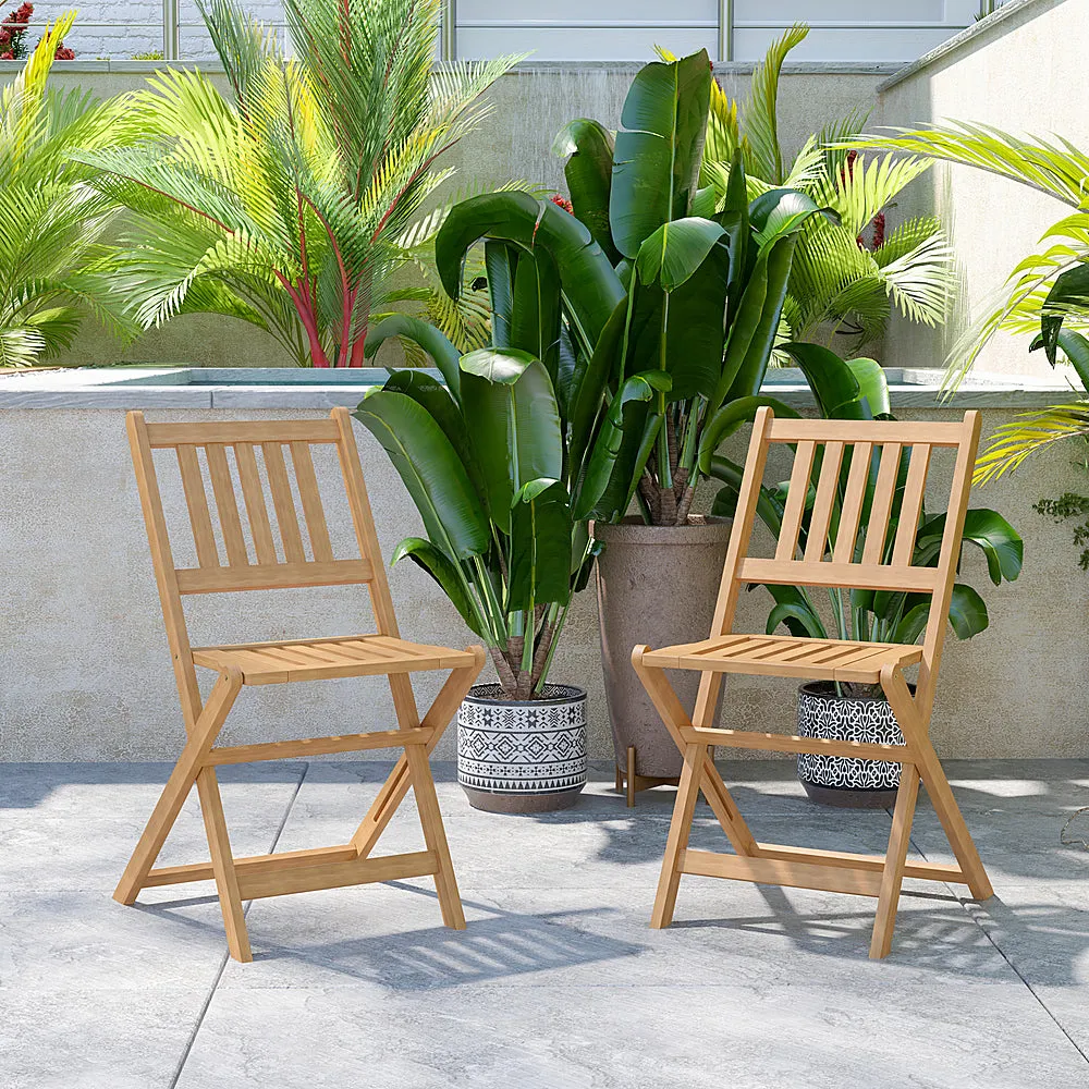 Alamont Home - Martindale Indoor/Outdoor Solid Acacia Wood Folding Bistro Chairs - Set of 2 - Natural