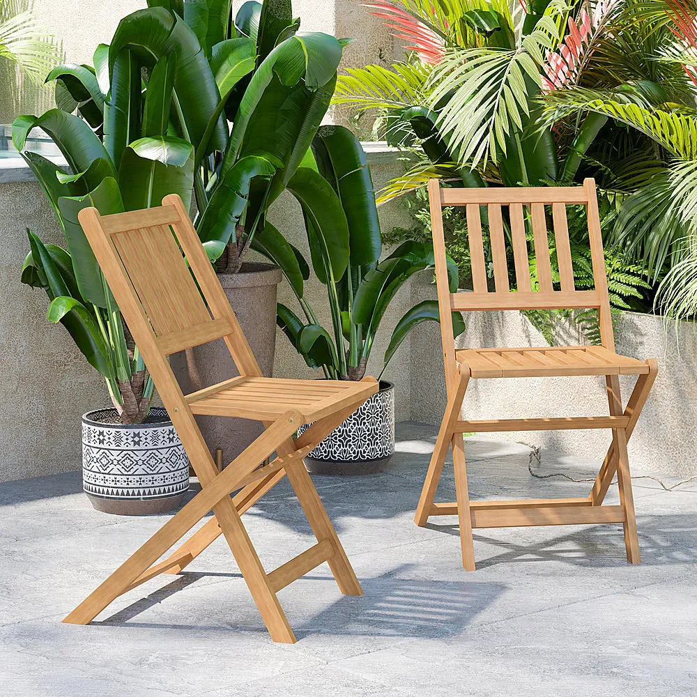 Alamont Home - Martindale Indoor/Outdoor Solid Acacia Wood Folding Bistro Chairs - Set of 2 - Natural