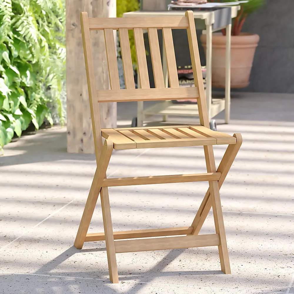 Alamont Home - Martindale Indoor/Outdoor Solid Acacia Wood Folding Bistro Chairs - Set of 2 - Natural