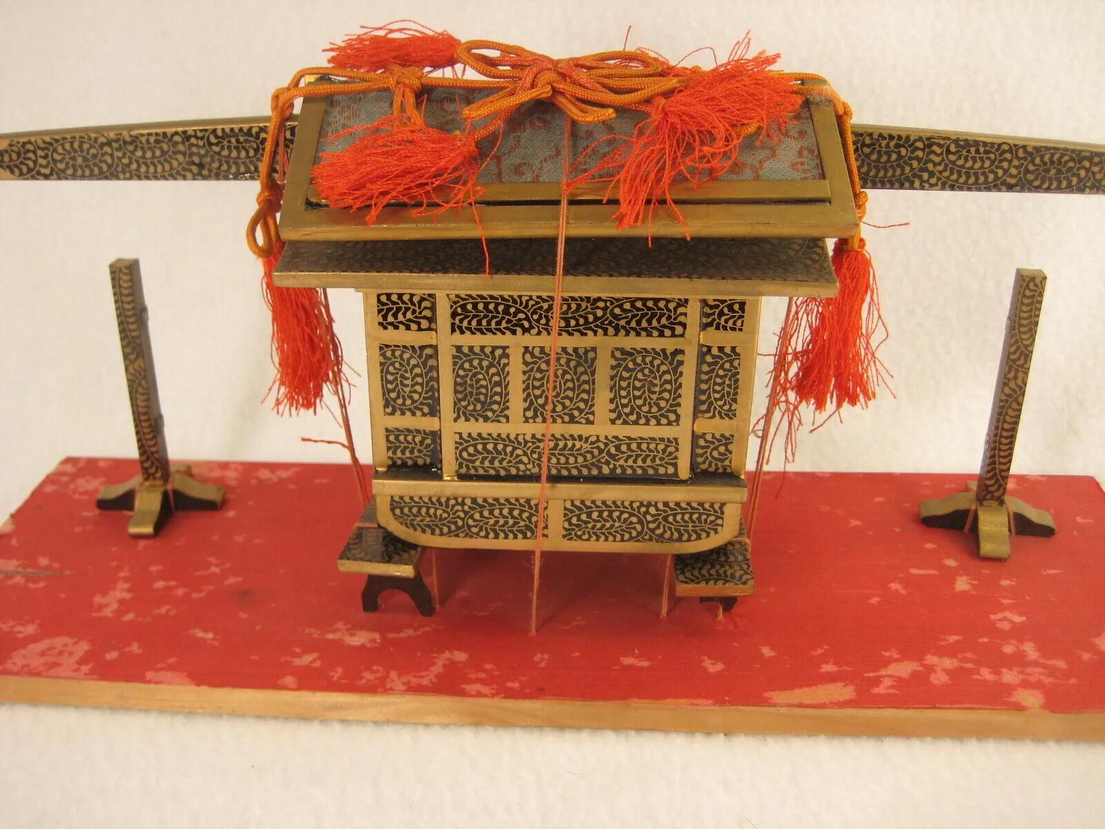 Antique Japanese Hinanigyo Girls Day Black And Gold Lacquered Palanquin