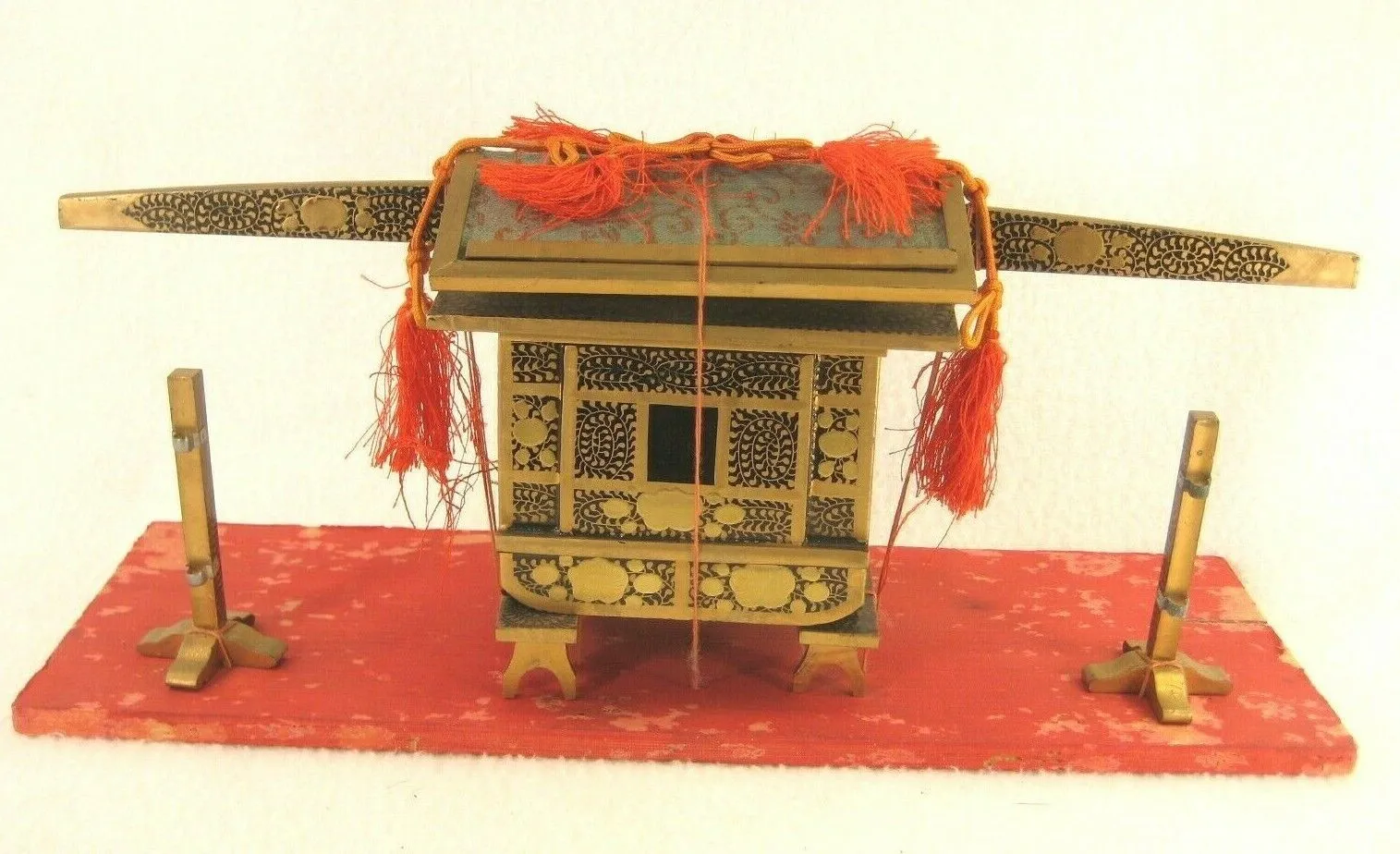 Antique Japanese Hinanigyo Girls Day Black And Gold Lacquered Palanquin