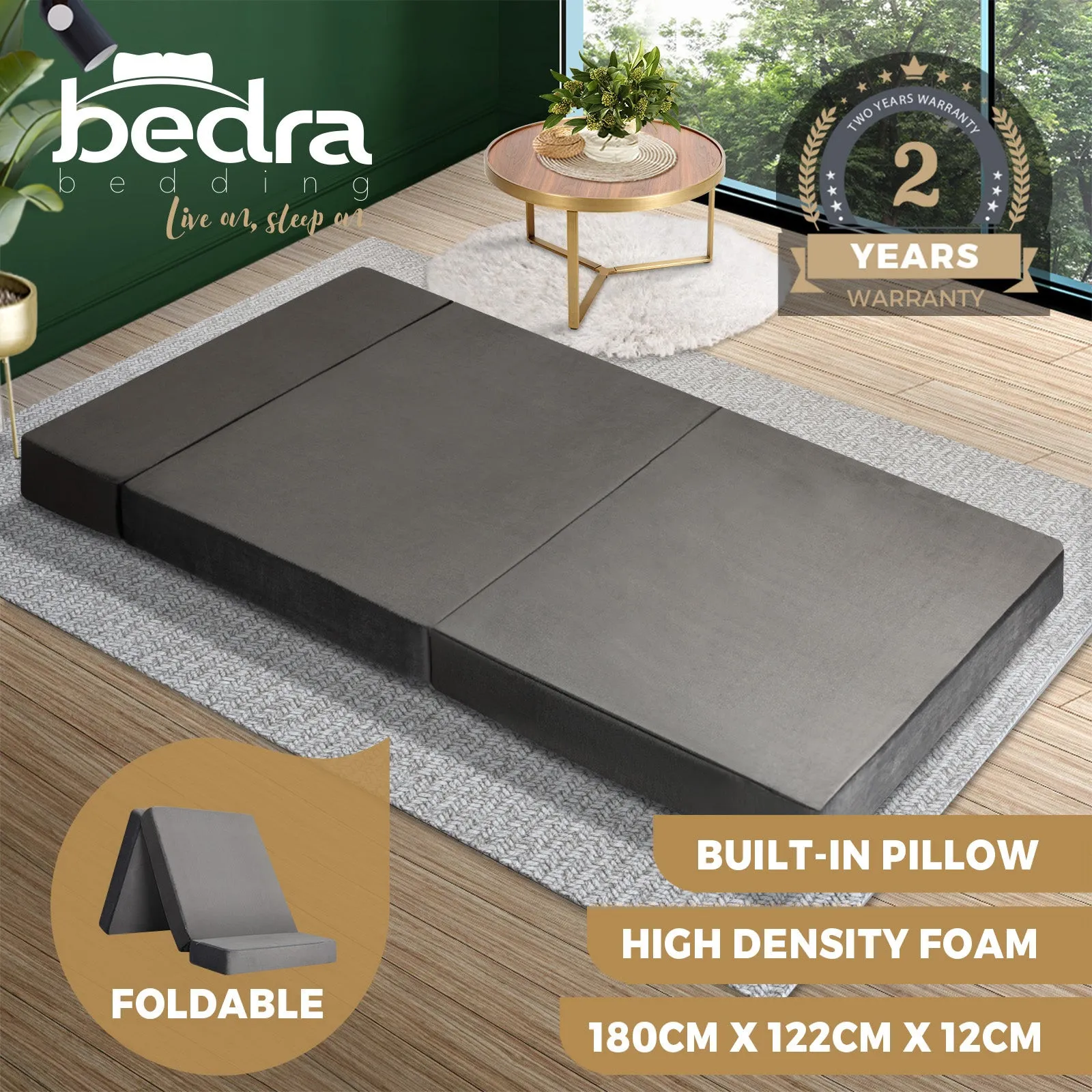 Bedra Folding Foam Mattress Sofa Bed Trifold Sleeping Floor Mat Camping Cushion