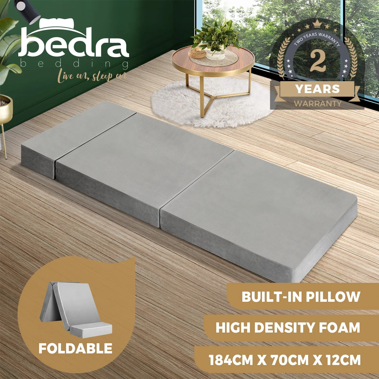 Bedra Folding Foam Mattress Sofa Bed Trifold Sleeping Floor Mat Camping Cushion