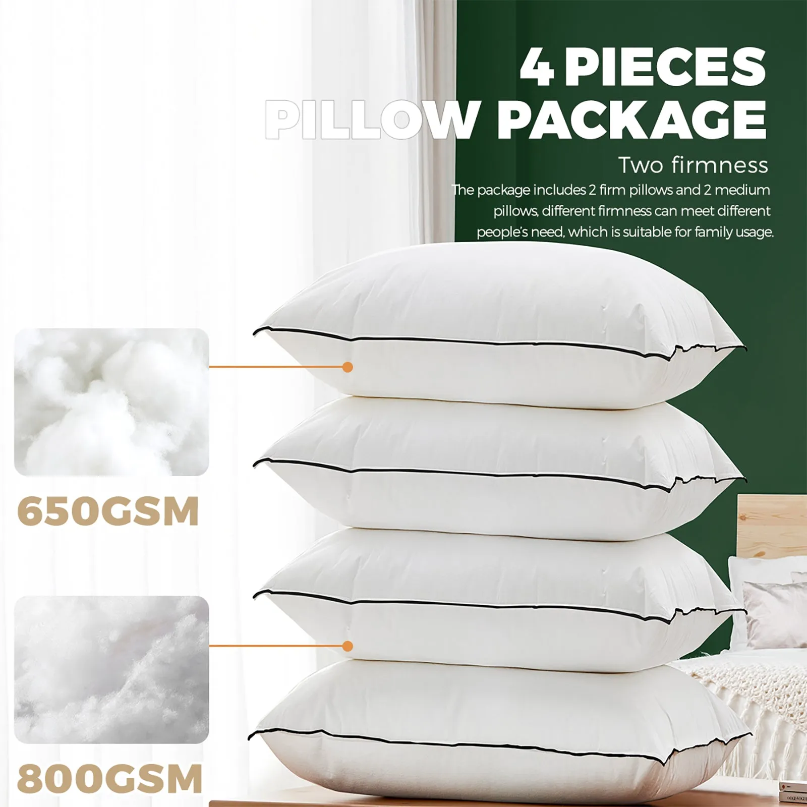 Bedra Microfibre Pillow Hotel Cotton Cover Home Soft Quality Luxury 4pcs 48 x 73cm