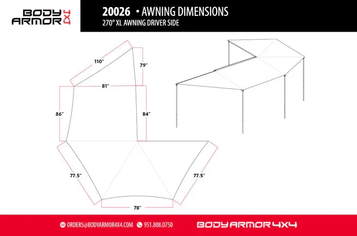 BODY ARMOR 4X4 | Sky Ridge 270XL Awning Driver Side With Mounting Brackets (20026)