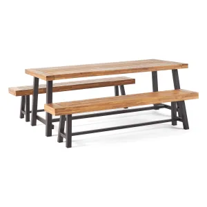 Bowman Farmhouse Outdoor Acacia Wood Picnic Dining Set