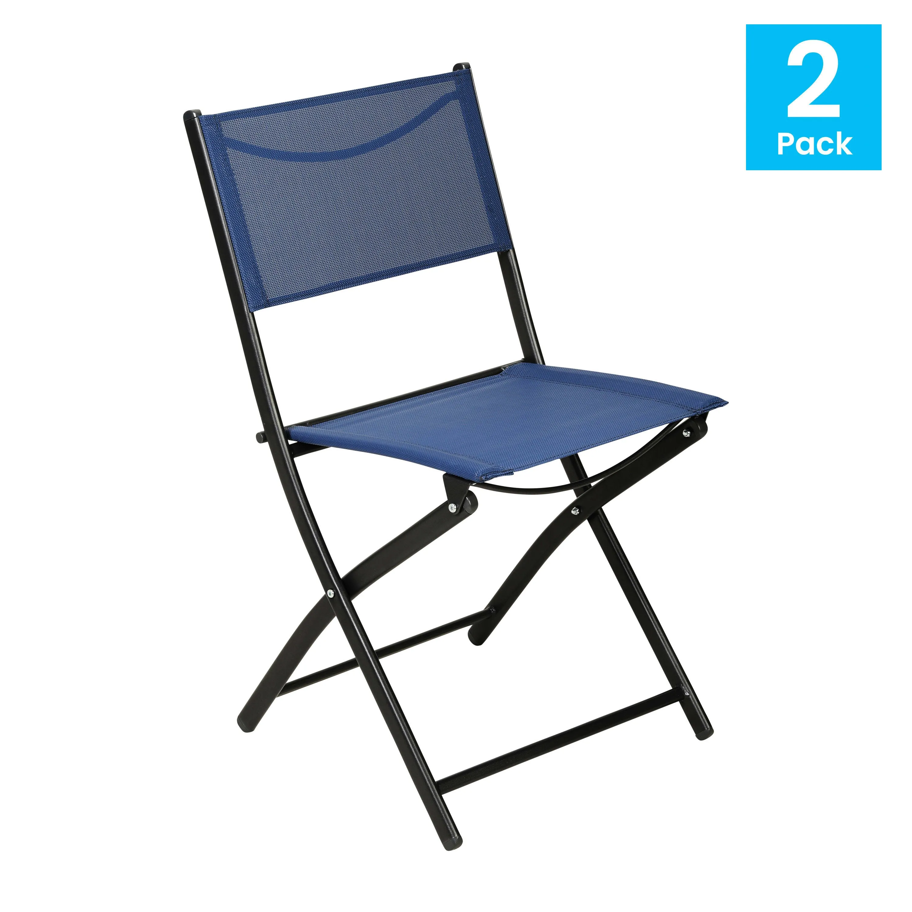 Brazos Set of 2 Commercial Grade Indoor/Outdoor Folding Chairs with Flex Comfort Material Backs and Seats and Metal Frames