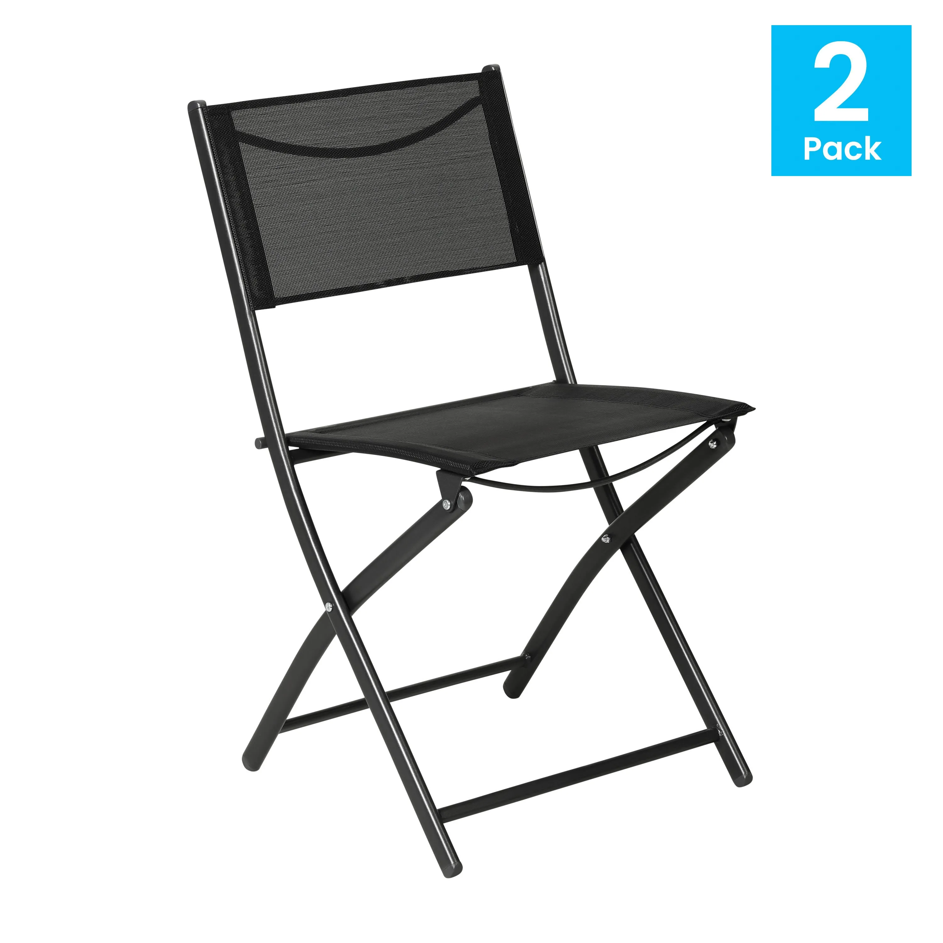 Brazos Set of 2 Commercial Grade Indoor/Outdoor Folding Chairs with Flex Comfort Material Backs and Seats and Metal Frames