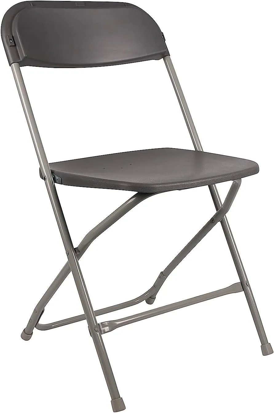 BTExpert Gray Plastic Folding Chair Steel Frame Commercial High Capacity Event Chair lightweight Set for Office Wedding Party Picnic Kitchen Dining Church School Set of 4