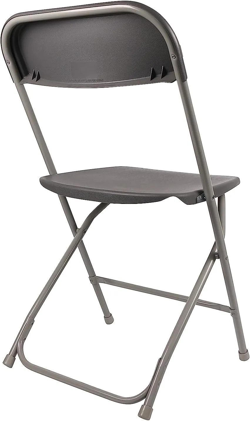 BTExpert Gray Plastic Folding Chair Steel Frame Commercial High Capacity Event Chair lightweight Set for Office Wedding Party Picnic Kitchen Dining Church School Set of 4