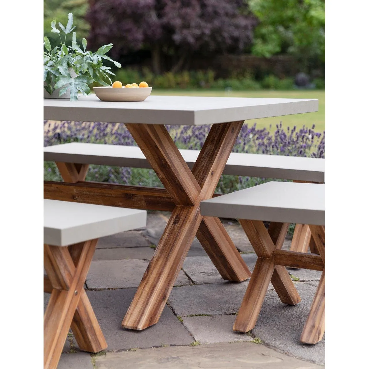 Burford Table and Bench Set, Small in Grey - Polystone