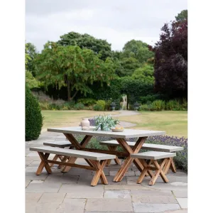 Burford Table and Bench Set, Small in Grey - Polystone