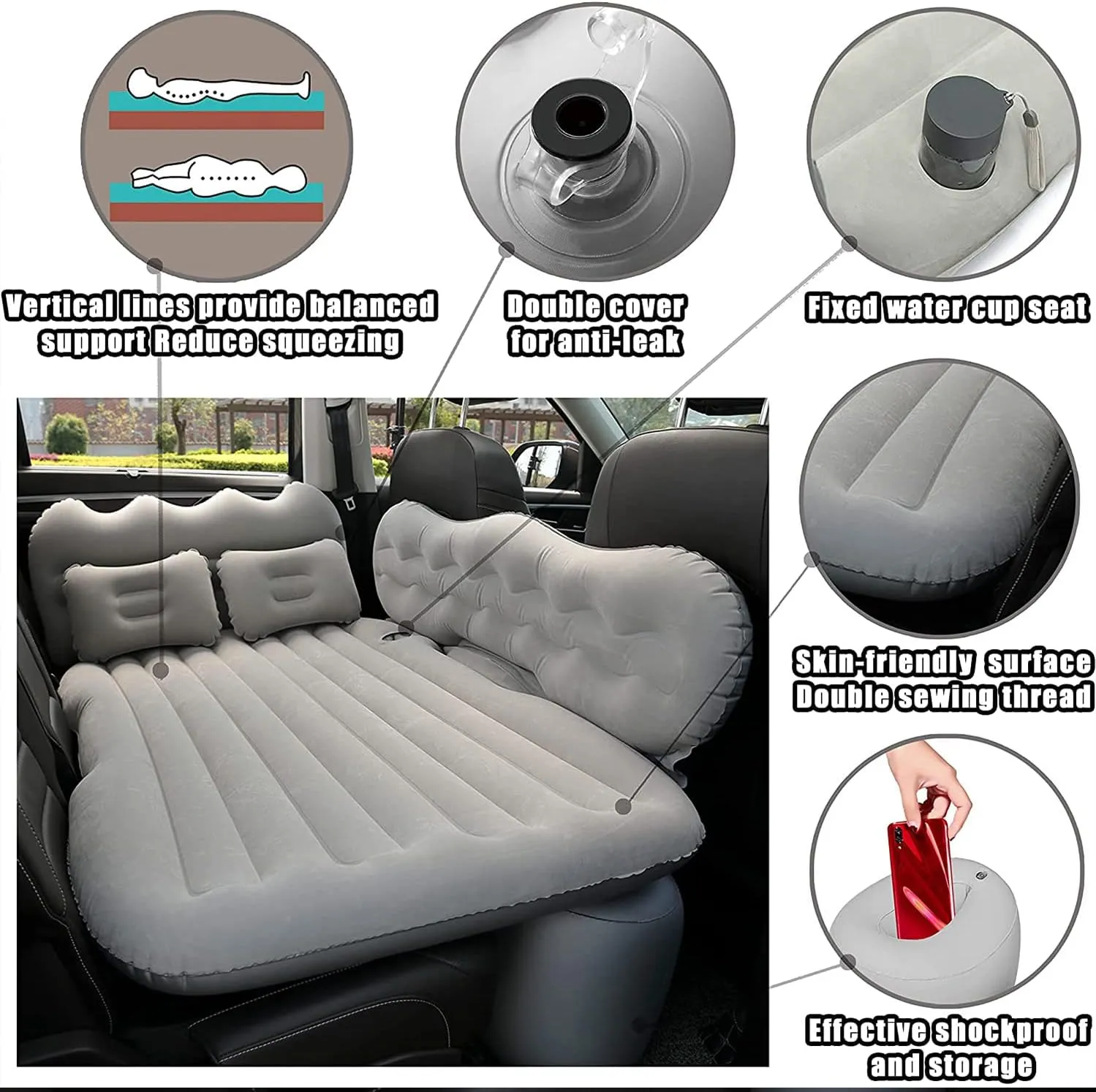 Car Air Mattress With 2 Pillows and Air Pump