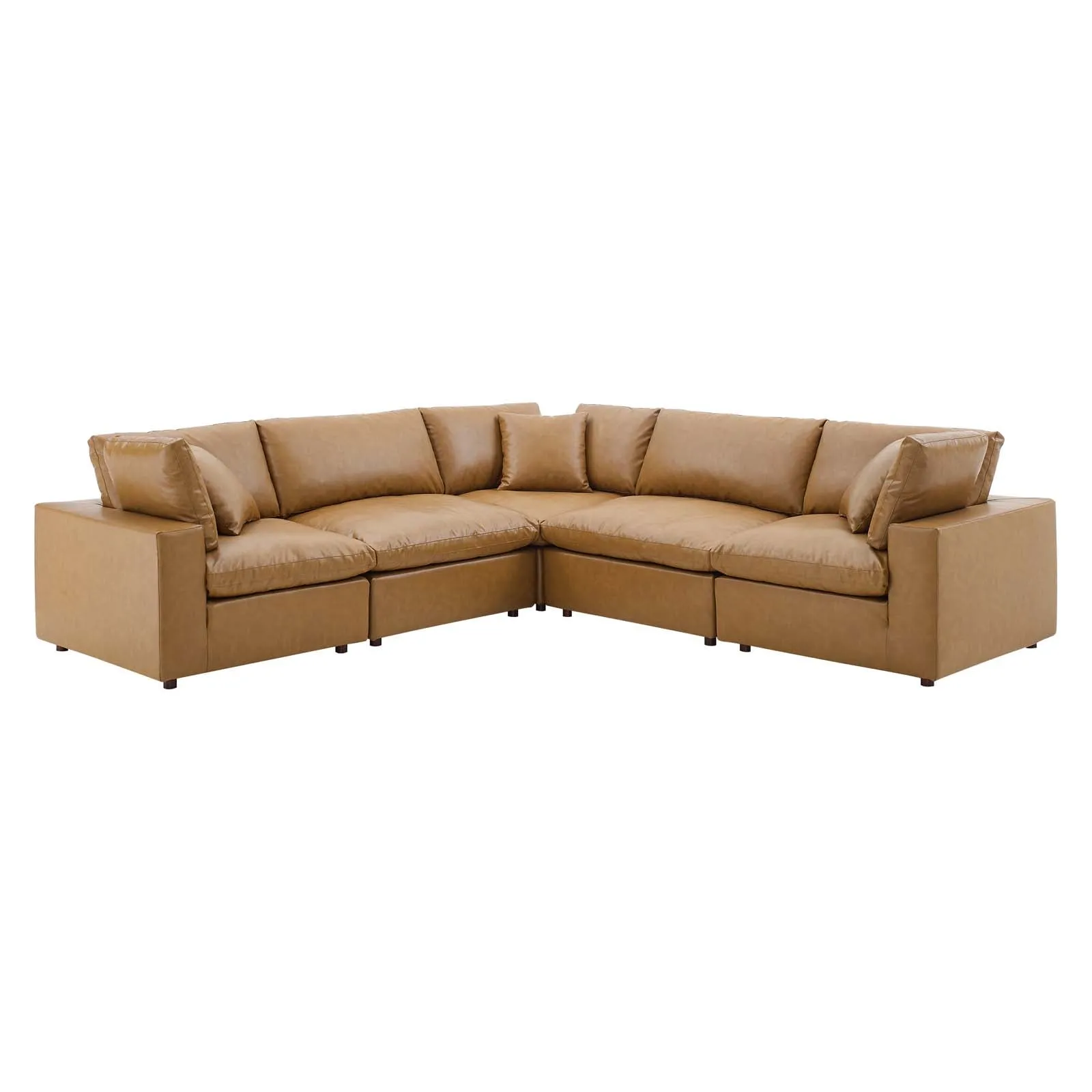 Commix Down Filled Overstuffed Vegan Leather 5-Piece Sectional Sofa Tan EEI-4920-TAN