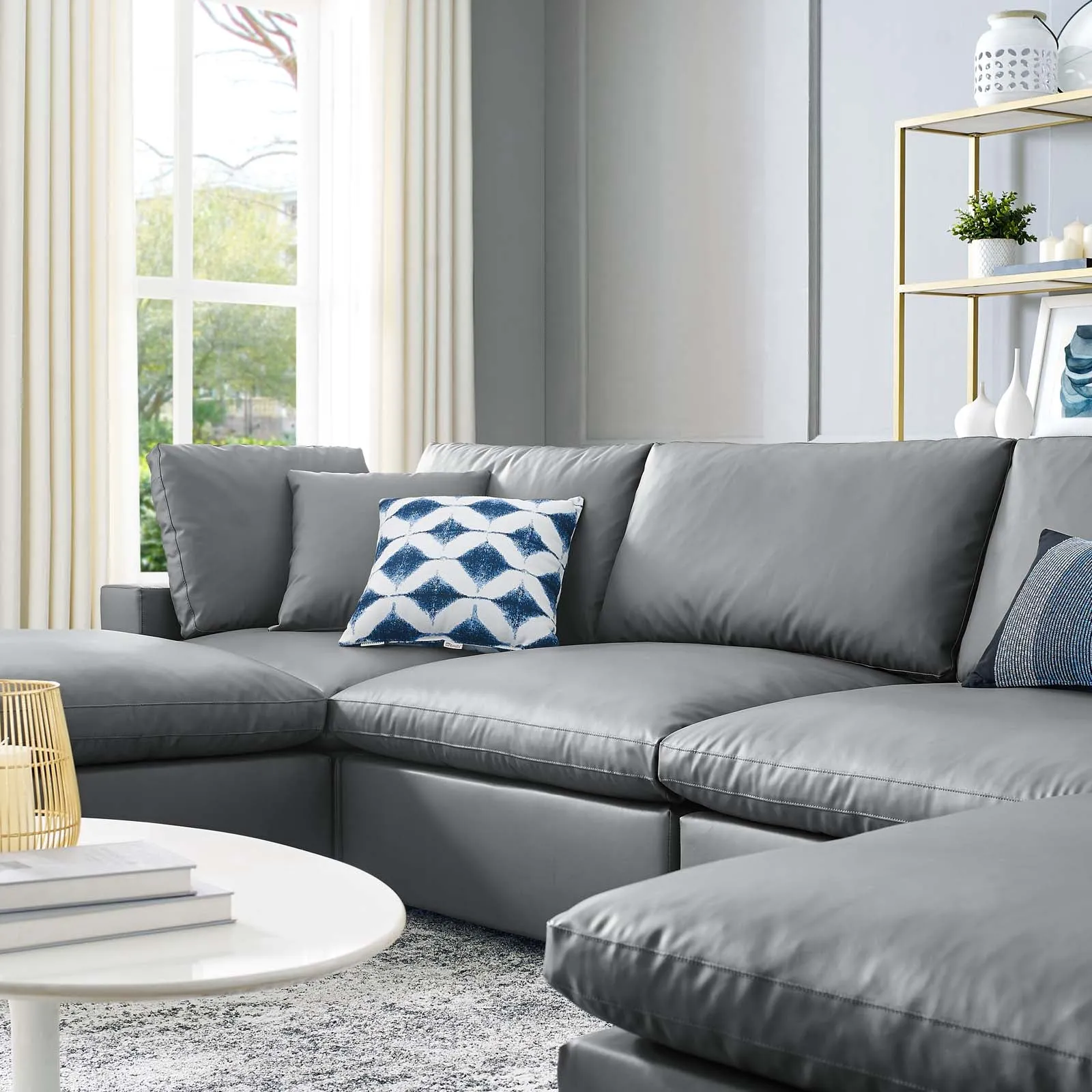 Commix Down Filled Overstuffed Vegan Leather 6-Piece Sectional Sofa