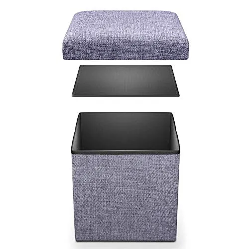 FLYMUG Folding Storage Ottoman Linen Fabric Cube Shape Footrest Coffee Table Step Top Organizer Pouf Box Organizer Stool with Lid Cover