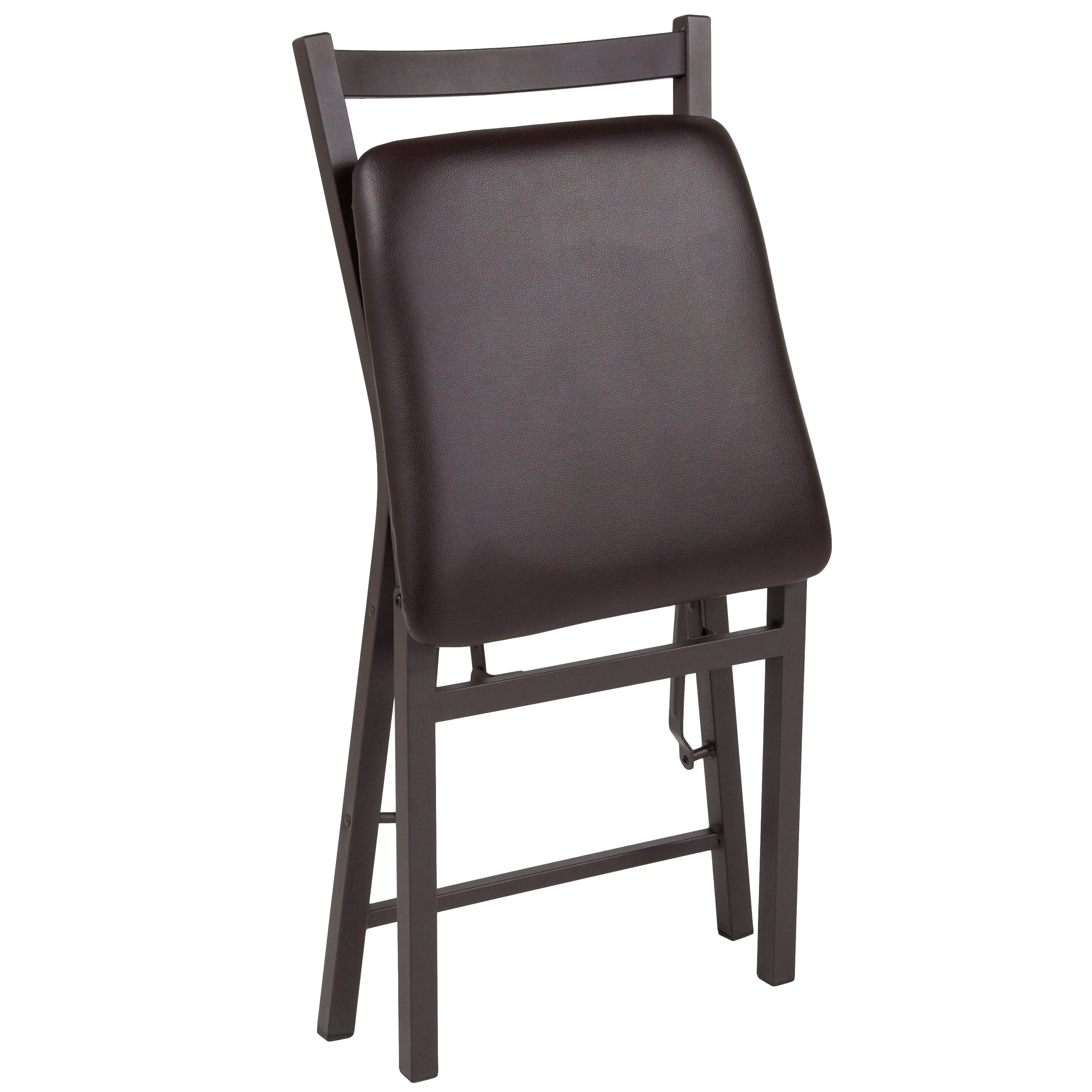 Folding Ladder Back Metal Chair with Vinyl Seat